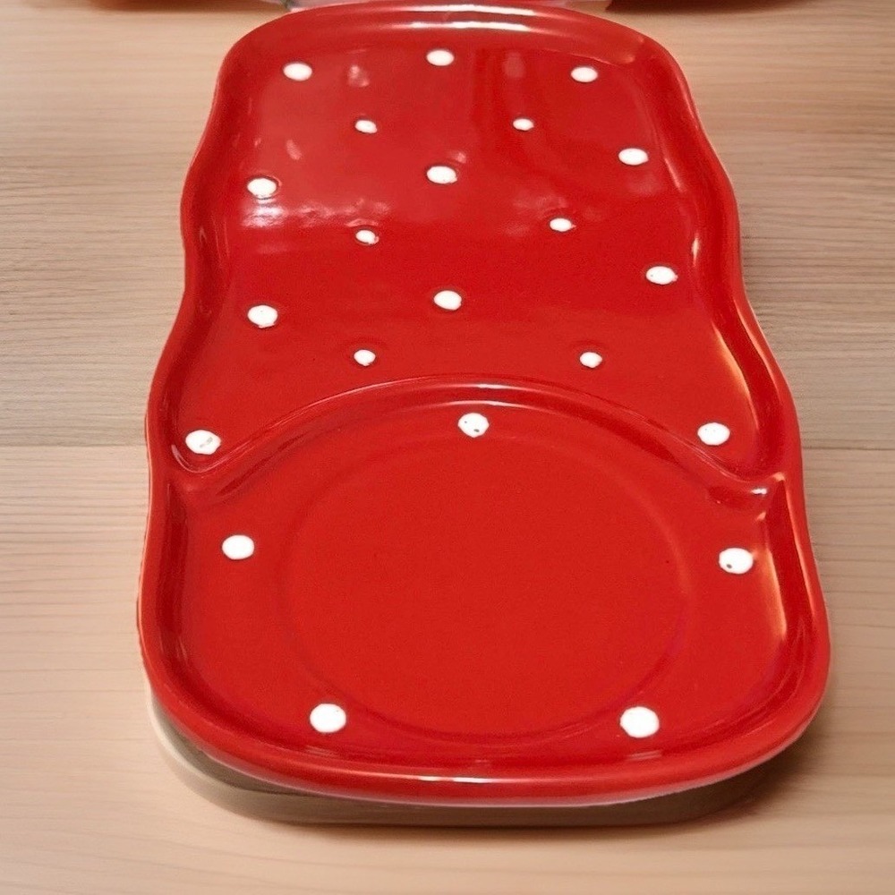 Temp-tations Tara Red White Polka Dot Ceramic Sandwich Soup Serving Tray (#2)